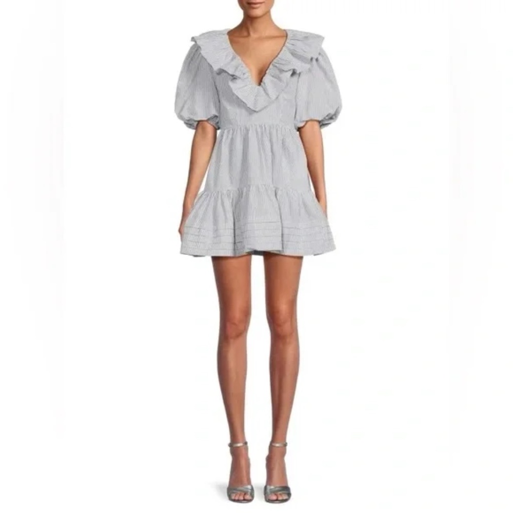 Saylor Zerina Striped Linen Blend A Line Mini Dress - Picture 3 of 17
